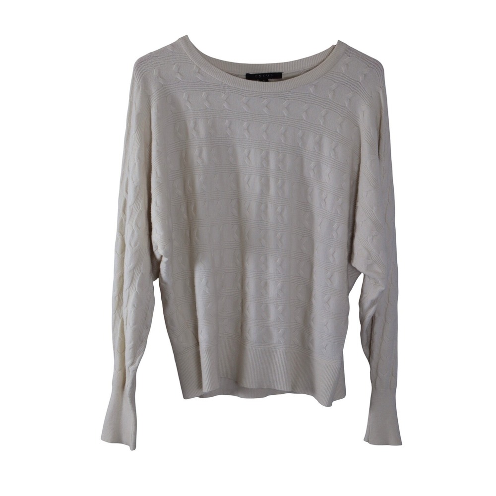 Cyrus Ivory Cable Boyfriend Knit Sweater Women's Size S Long Sleeve Relaxed Fit‎